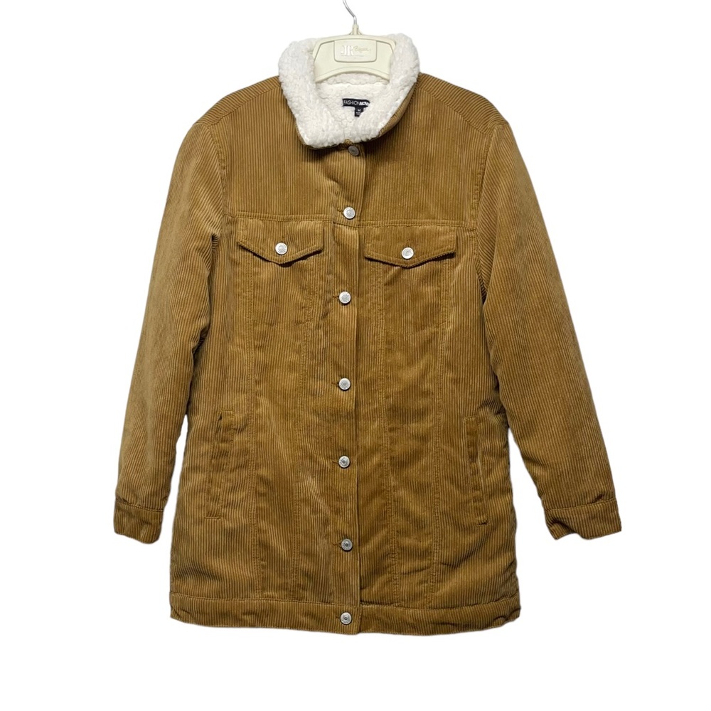 Fashion Nova Tan Corduroy Sherpa Lined Button Up Jacket Size Medium